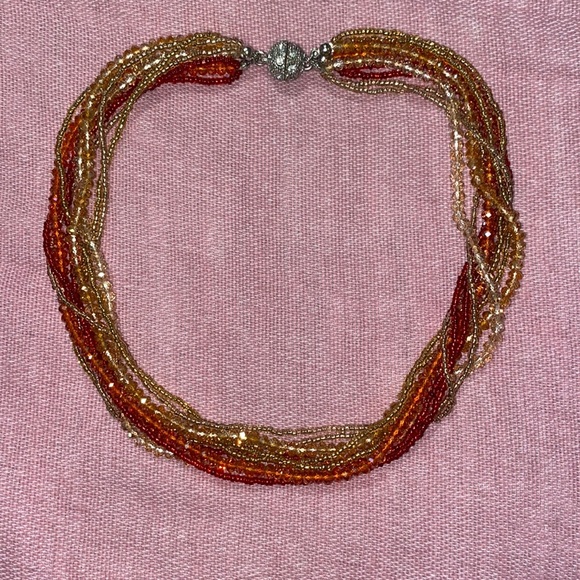 Red Orange Gold Two in One Necklace with Earrings - Picture 3 of 5